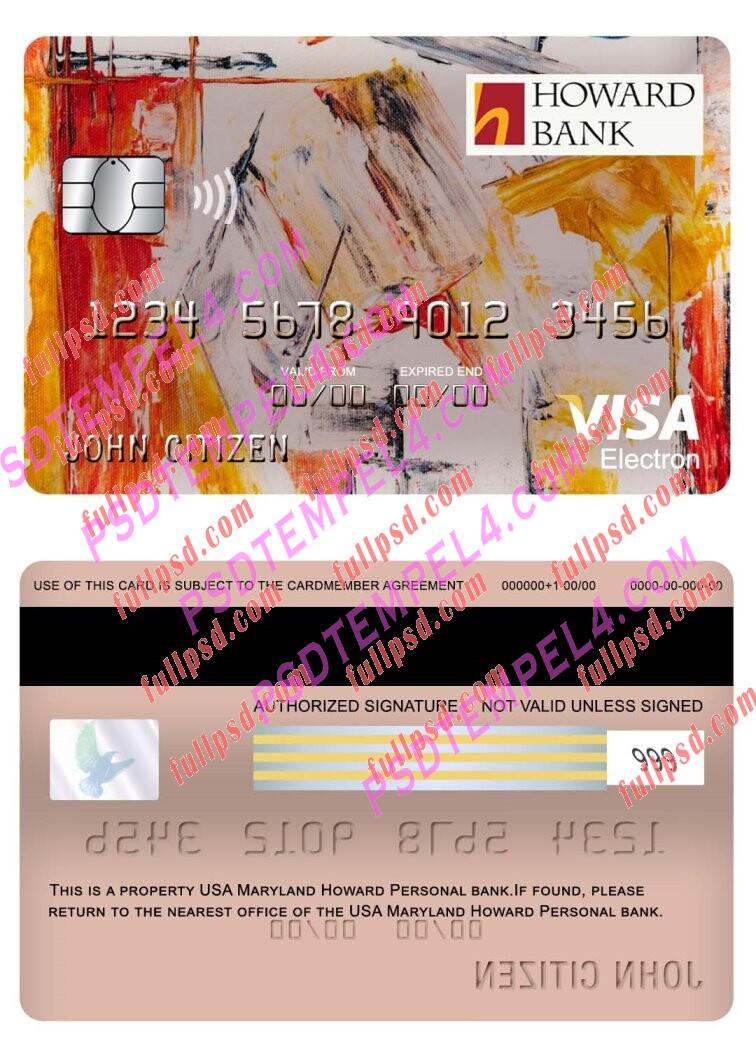 USA Maryland Howard Personal bank visa electron card PSD