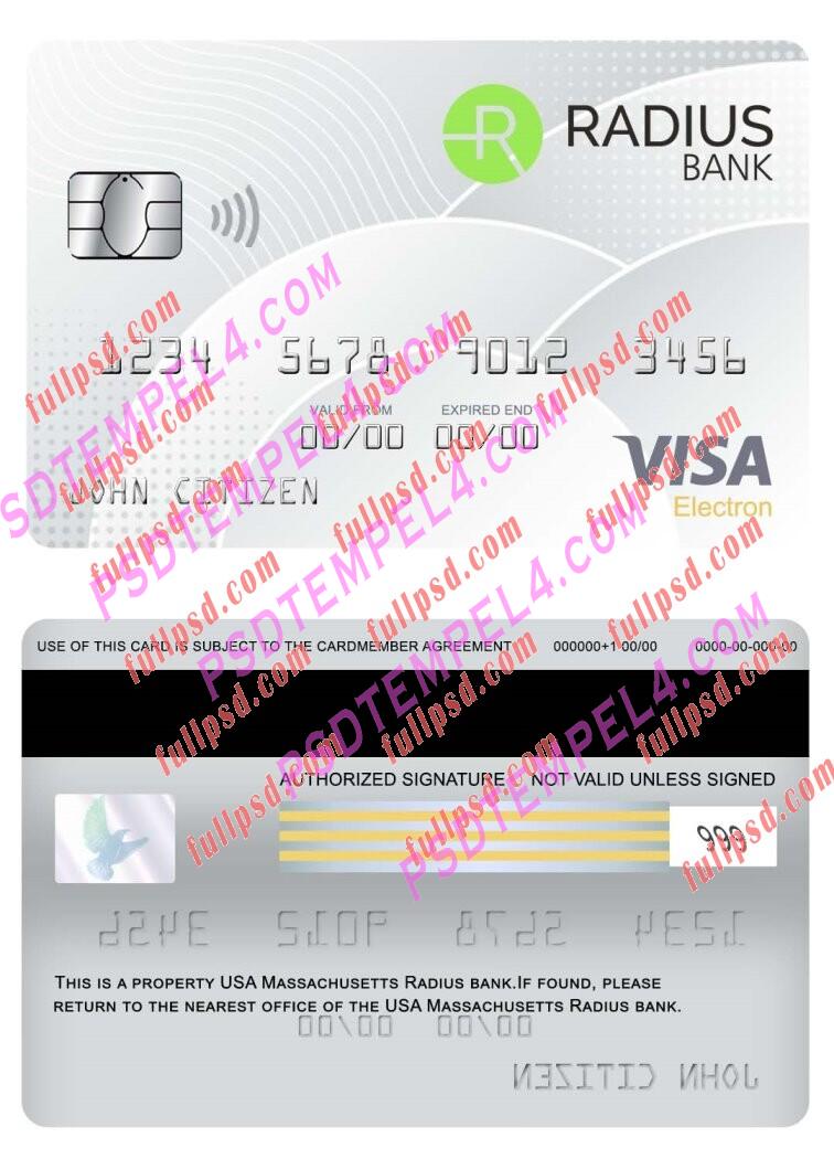 USA Massachusetts Radius visa electron card PSD