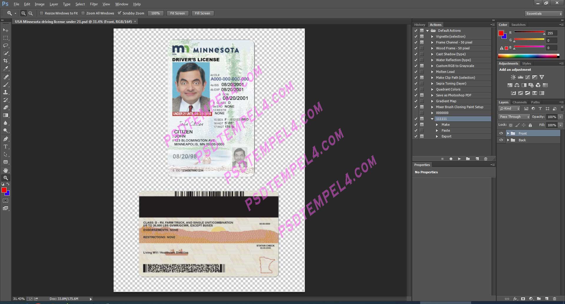 USA Minnesota Driver License under 21 PSD
