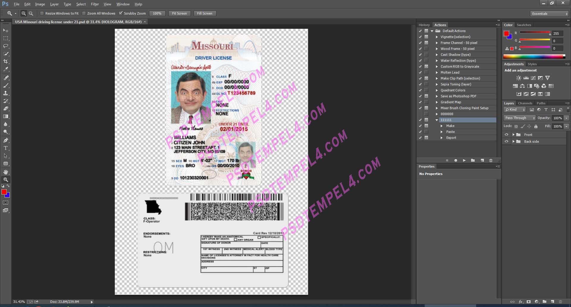 USA Missouri Driver License under 21 PSD