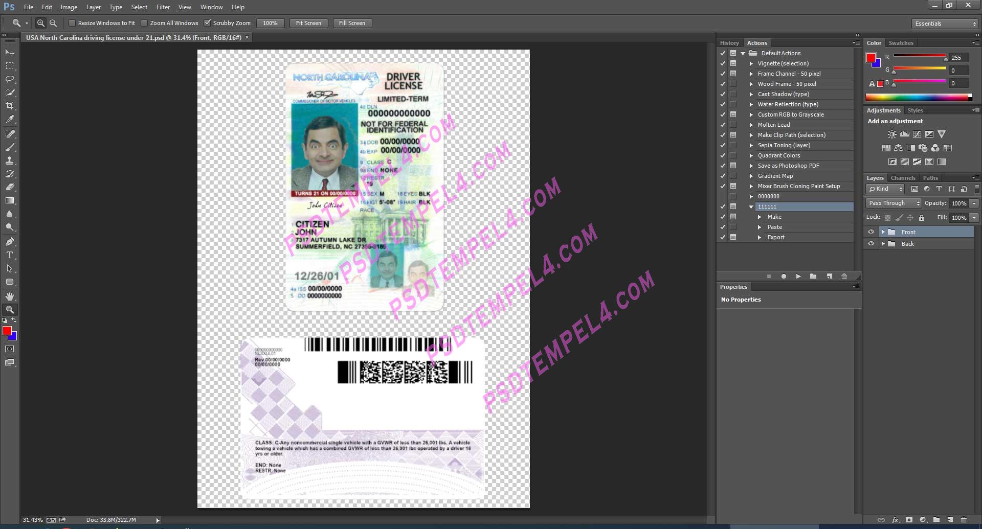 USA North Carolina Driver License under 21 PSD