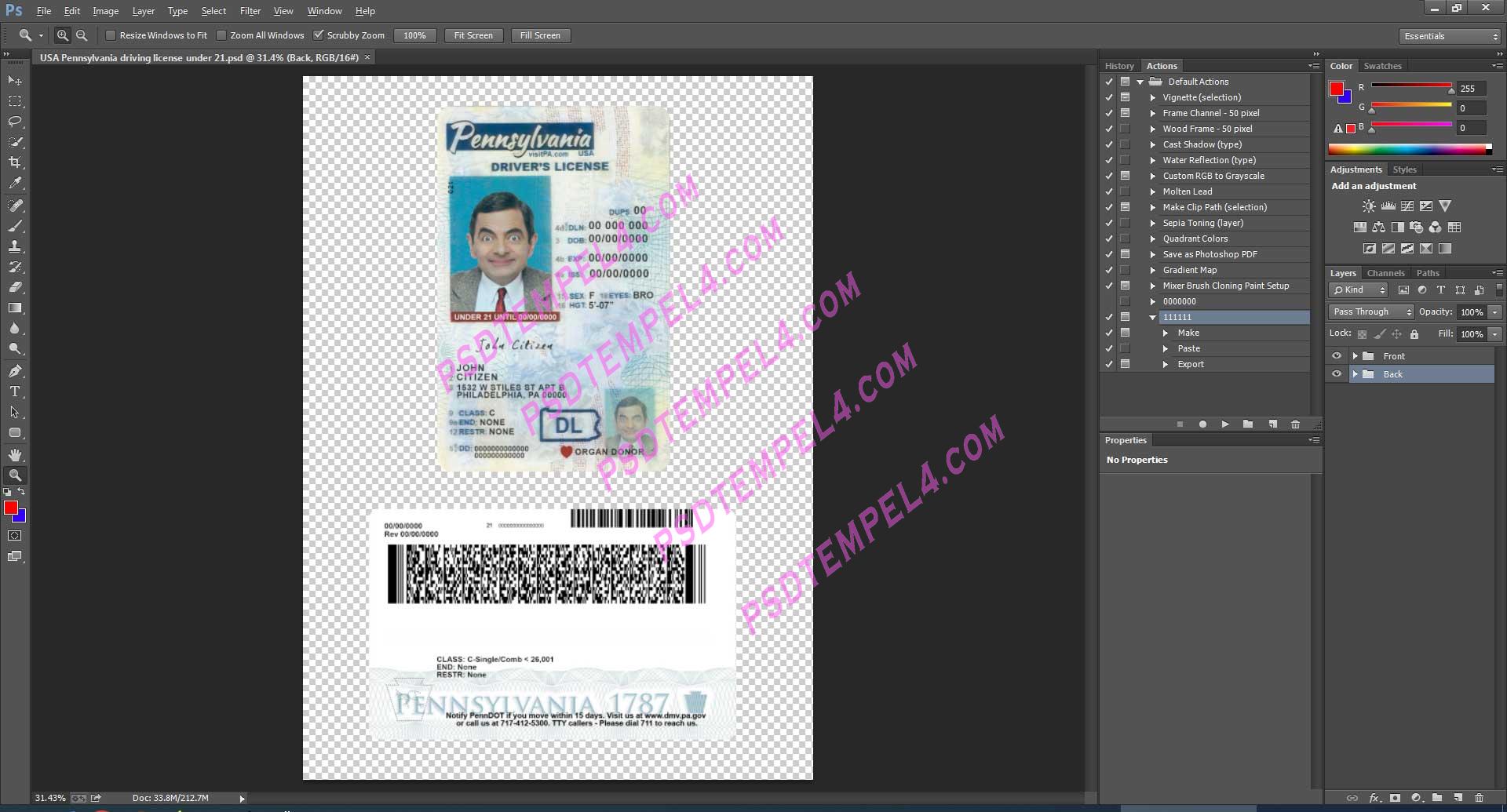 USA Pennsylvania Driver License under 21 PSD