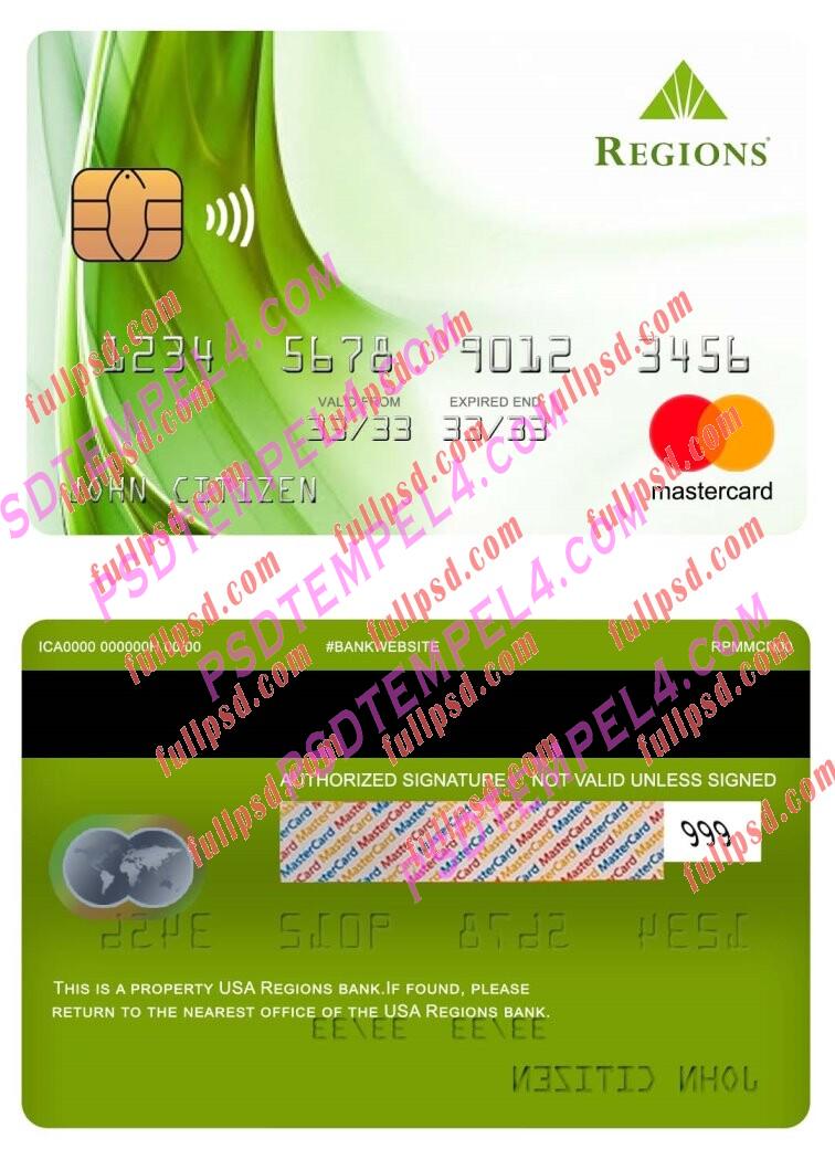 USA Regions bank Mastercard PSD