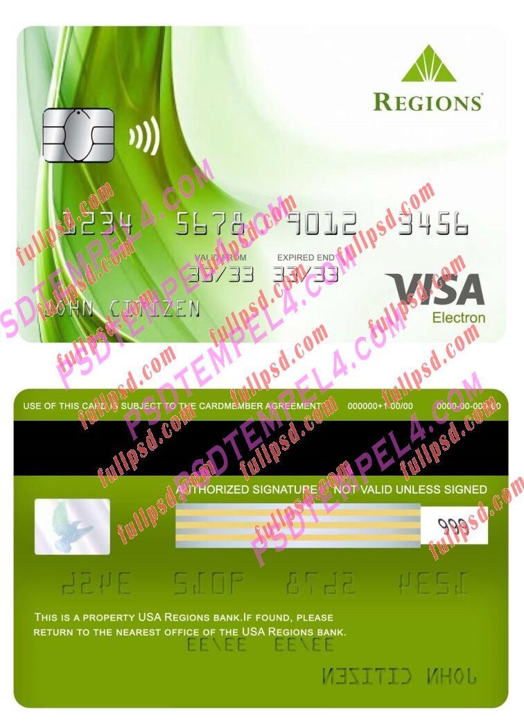 USA Regions bank visa electron card PSD