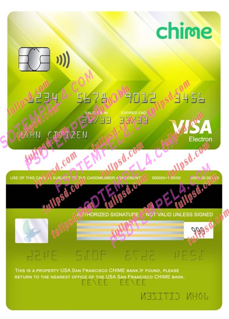 USA San Francisco CHIME bank visa electron card PSD
