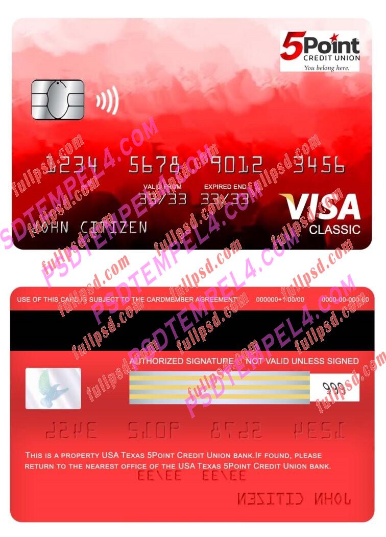 USA Texas 5Point Credit Union bank visa classic card PSD