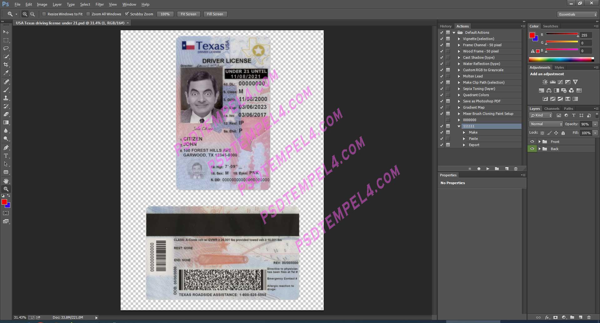 USA Texas Driver License under 21 PSD