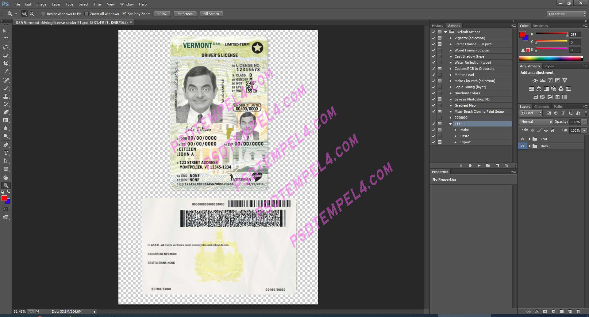 USA Vermont Driver License under 21 PSD