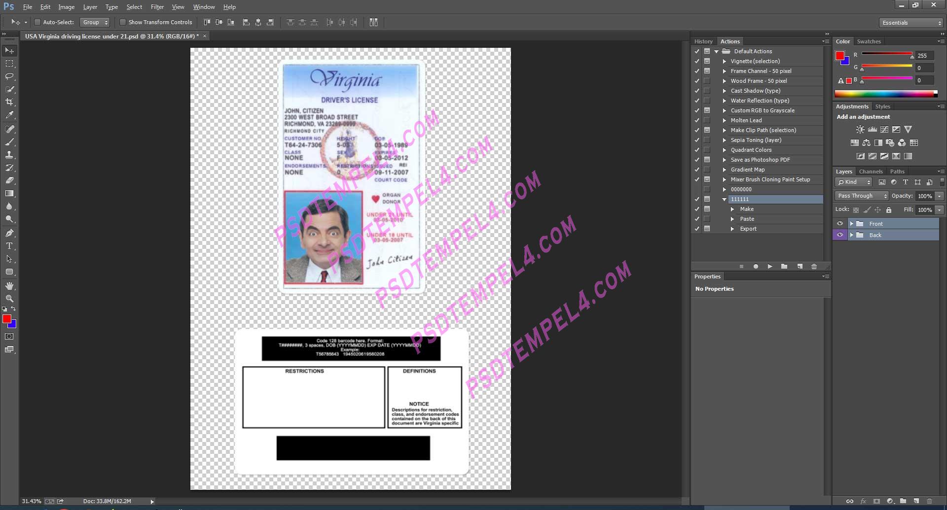 USA Virginia Driver License under 21 PSD V2