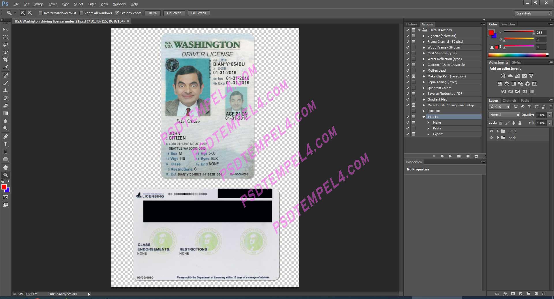 USA Washington Driver License under 21 PSD