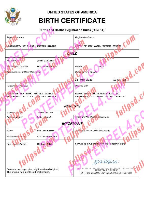 USA Birth certificate pdf and word