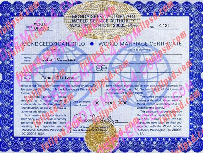 USA washington marriage certificate psd V1