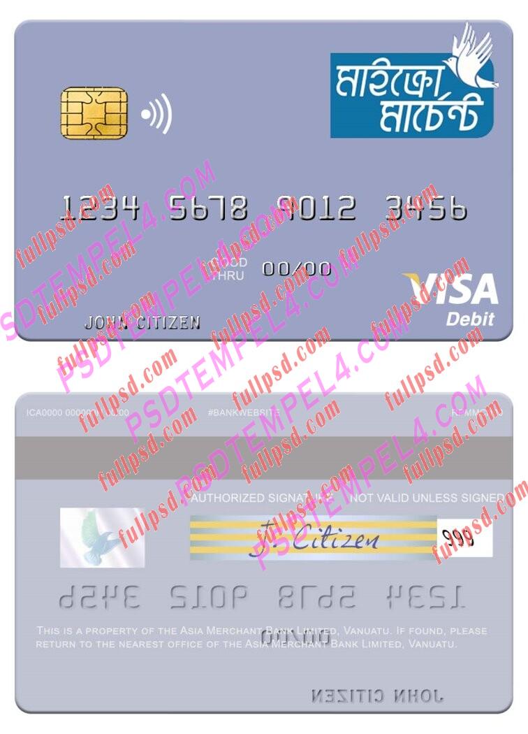 Vanuatu Asia Merchant Bank Limited visa debit card PSD
