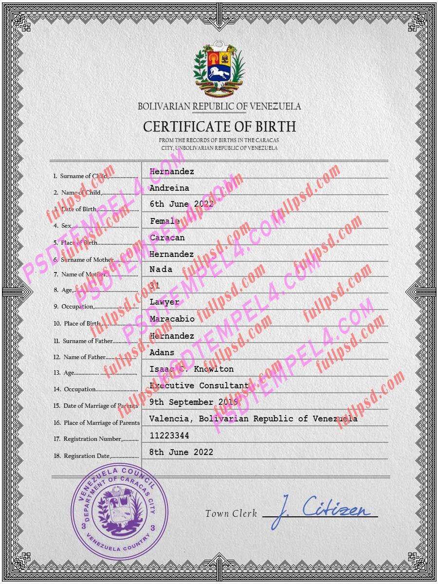 Venezuela Birth certificate PSD