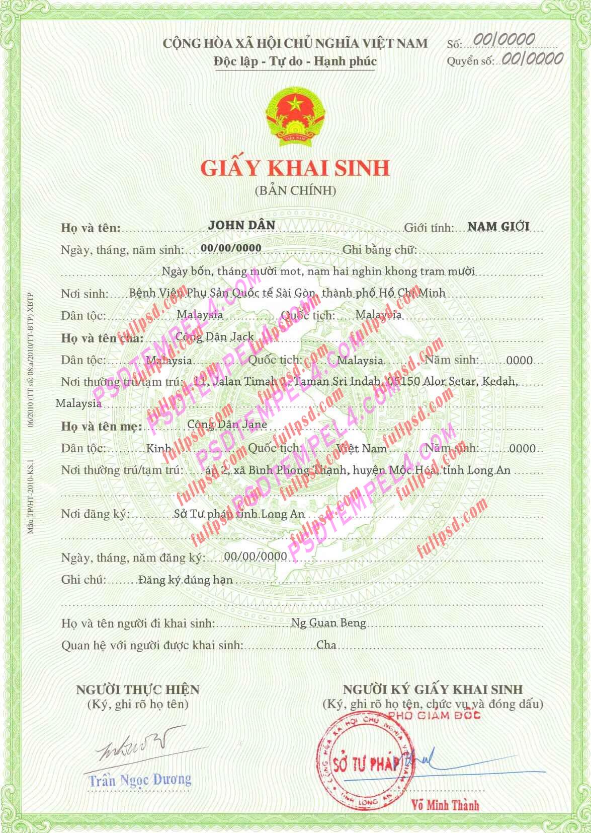 Vietnam Birth certificate PSD