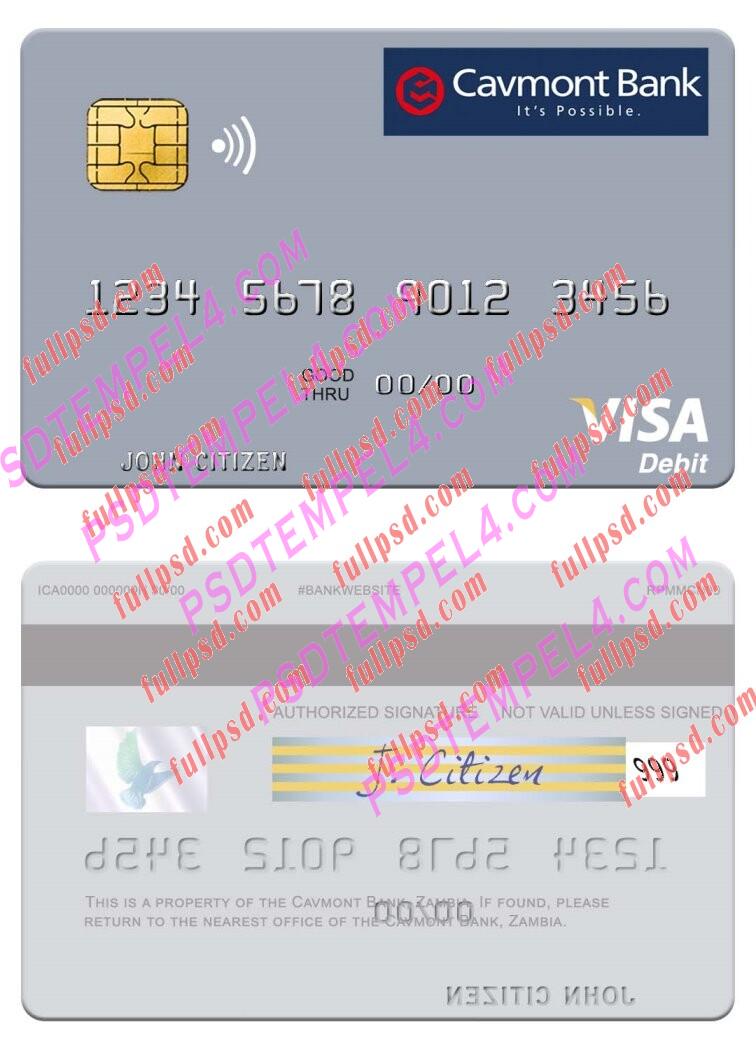 Zambia Cavmont Bank visa debit card PSD