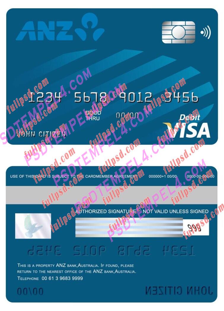 australia anz bank visa card PSD