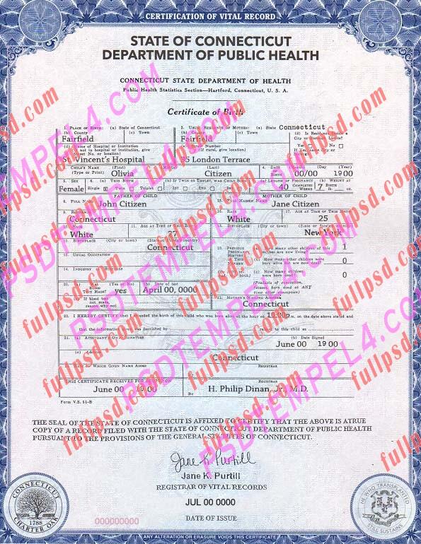 USA connecticut Birth certificate PSD