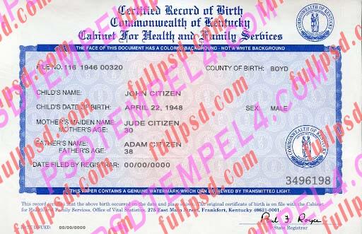 USA kentucky Birth certificate PSD