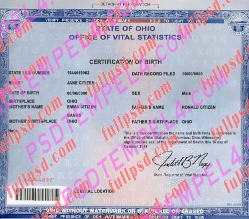 USA ohio Birth certificate PSD