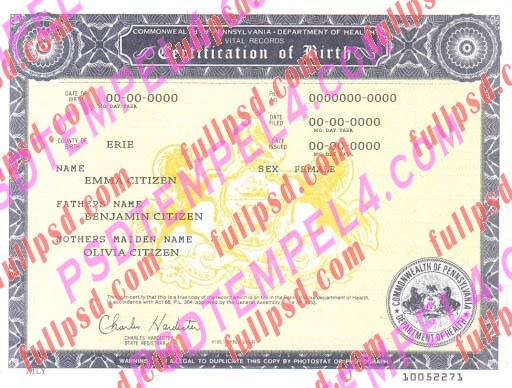 USA pennsylvania Birth certificate PSD