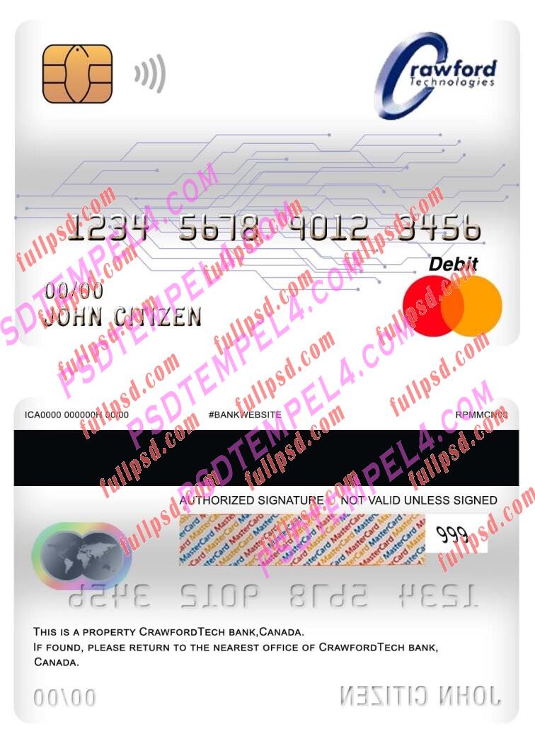 canada crawfordtech bank master debit card PSD