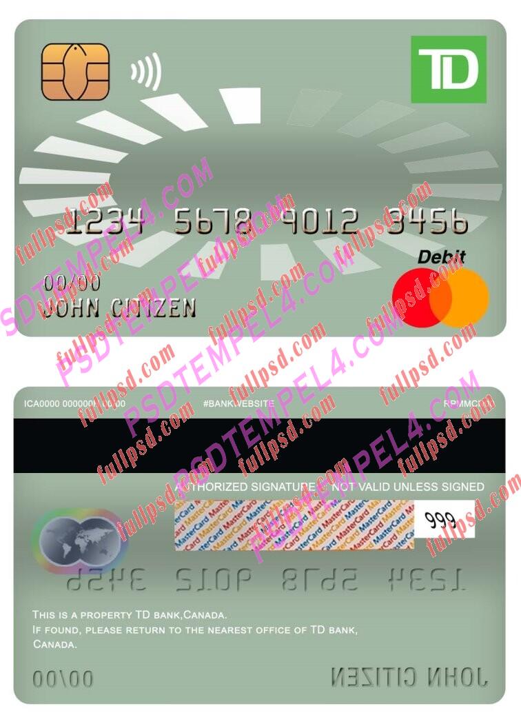canada td master debit card PSD