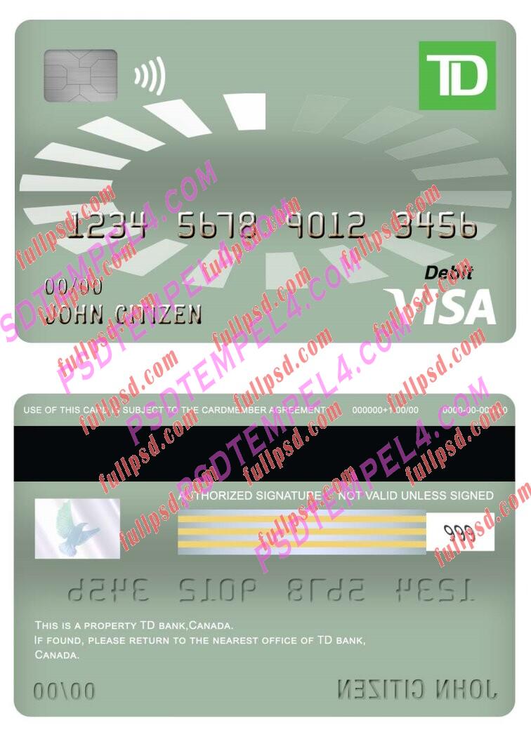 canada td visa debit card PSD