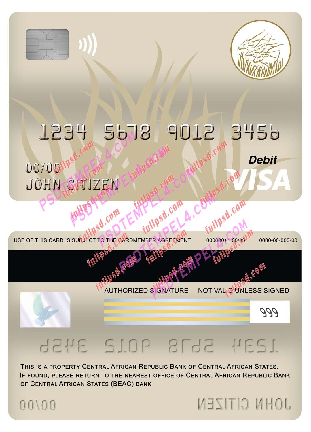 Central African Republic bank of central african states beac bank visa debit card PSD