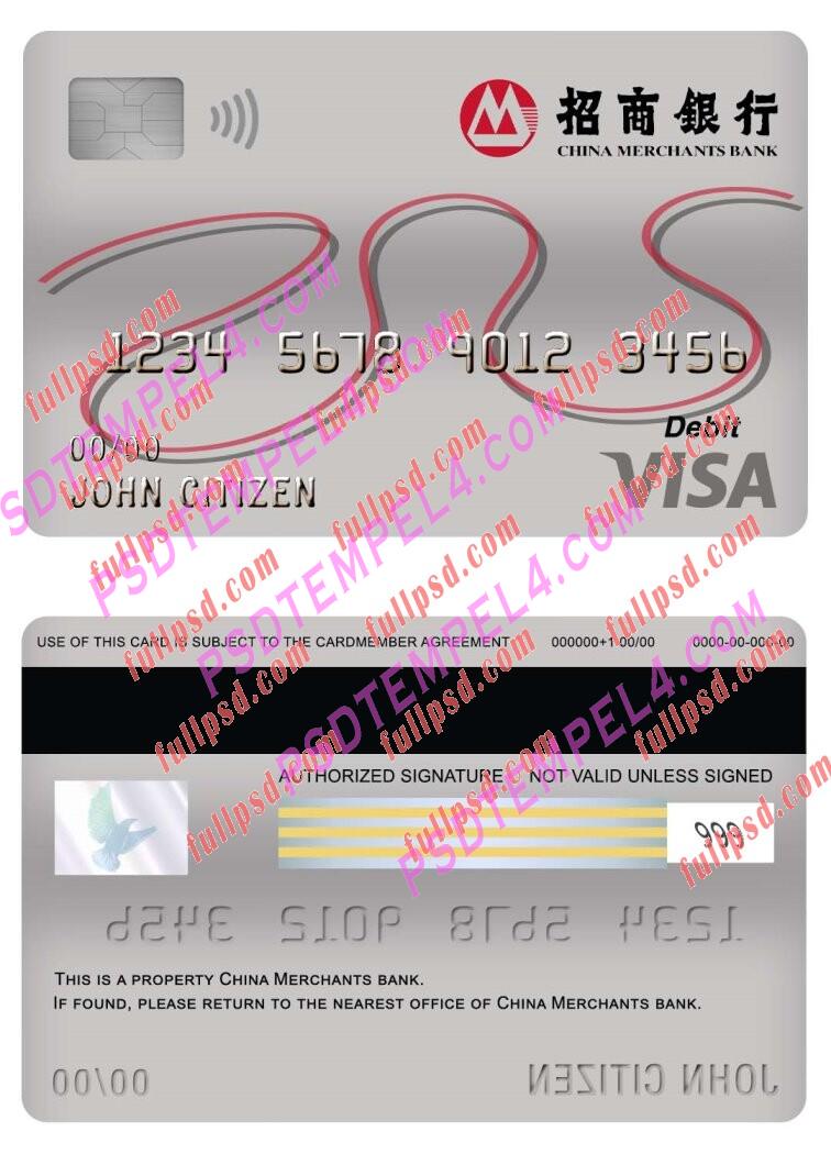 china merchants bank visa debit card PSD