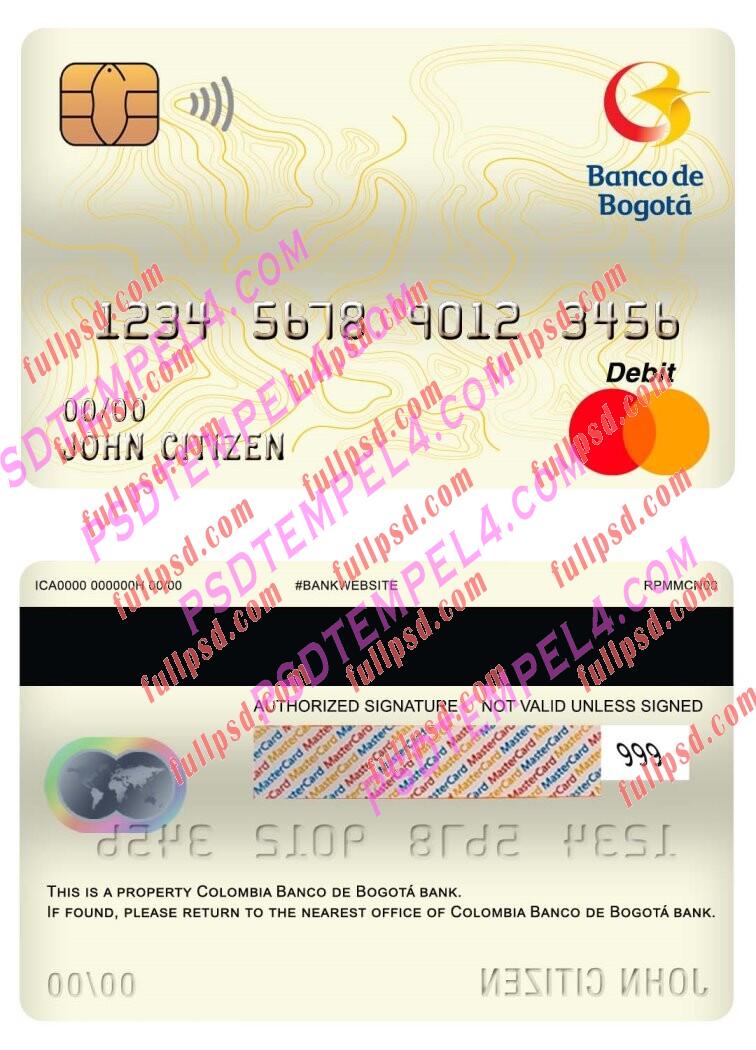 colombia banco de bogota bank master debit card PSD