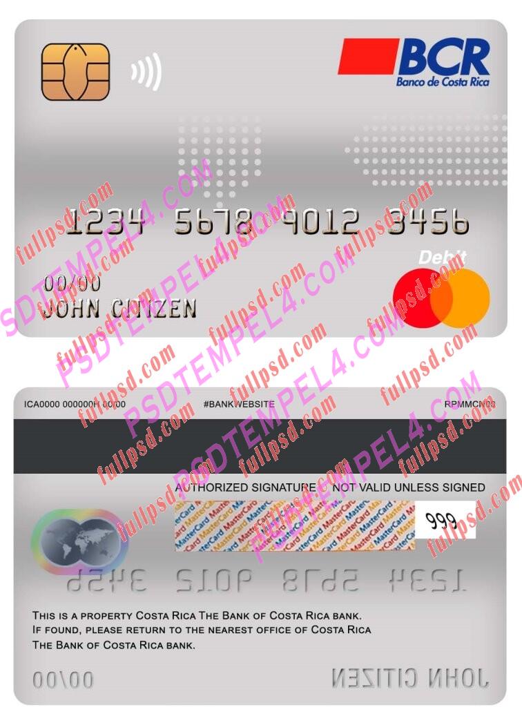 costa rica the bank of costa rica bank master debit card PSD