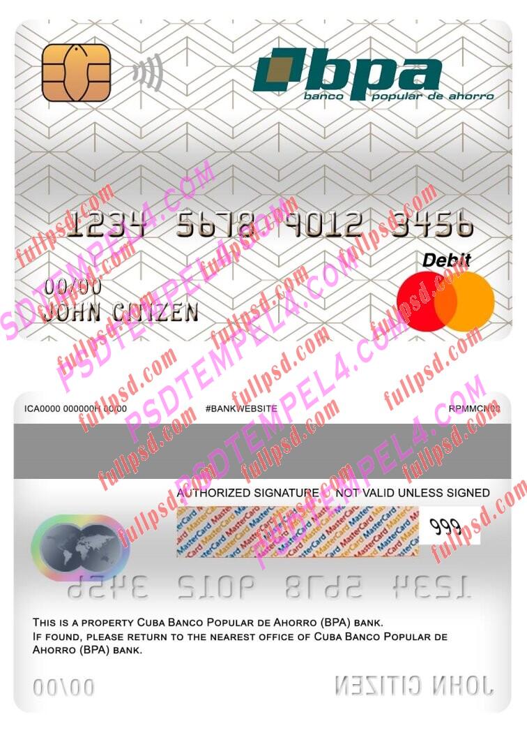 cuba banco popular de ahorro bpa bank master debit card PSD