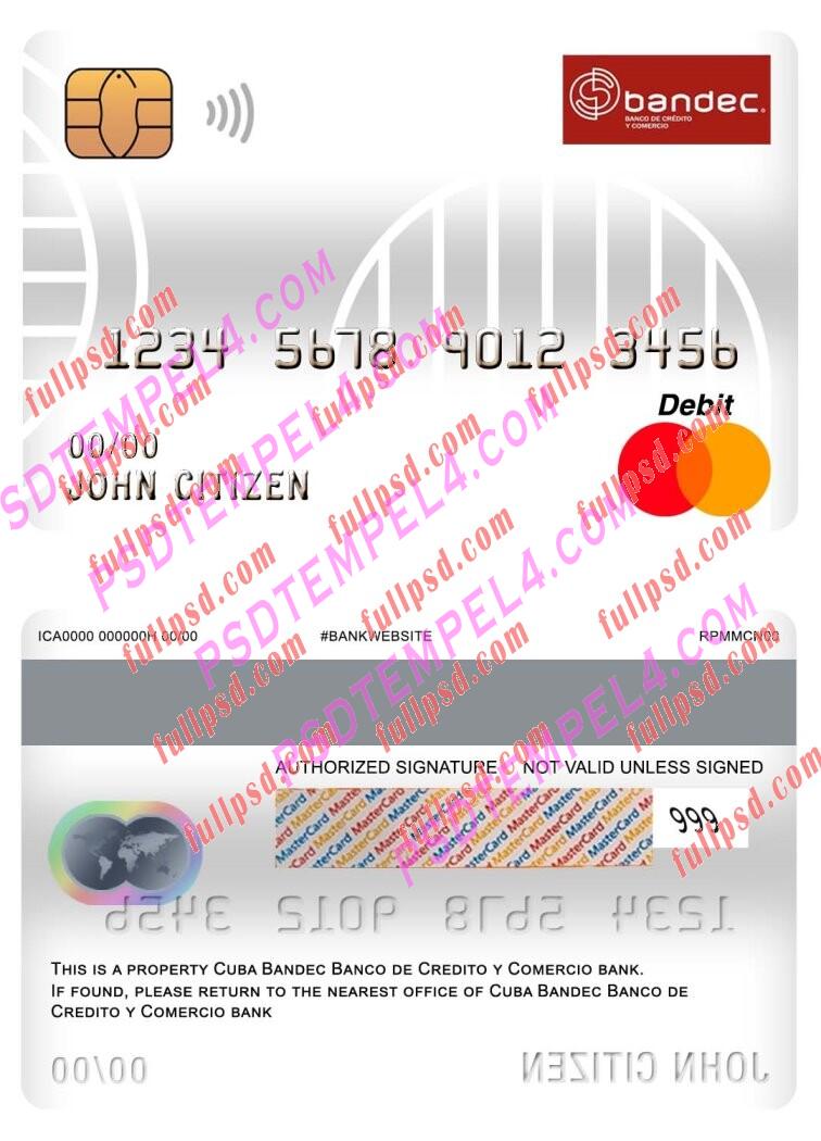 cuba bandec banco de credito y comercio bank master debit card PSD
