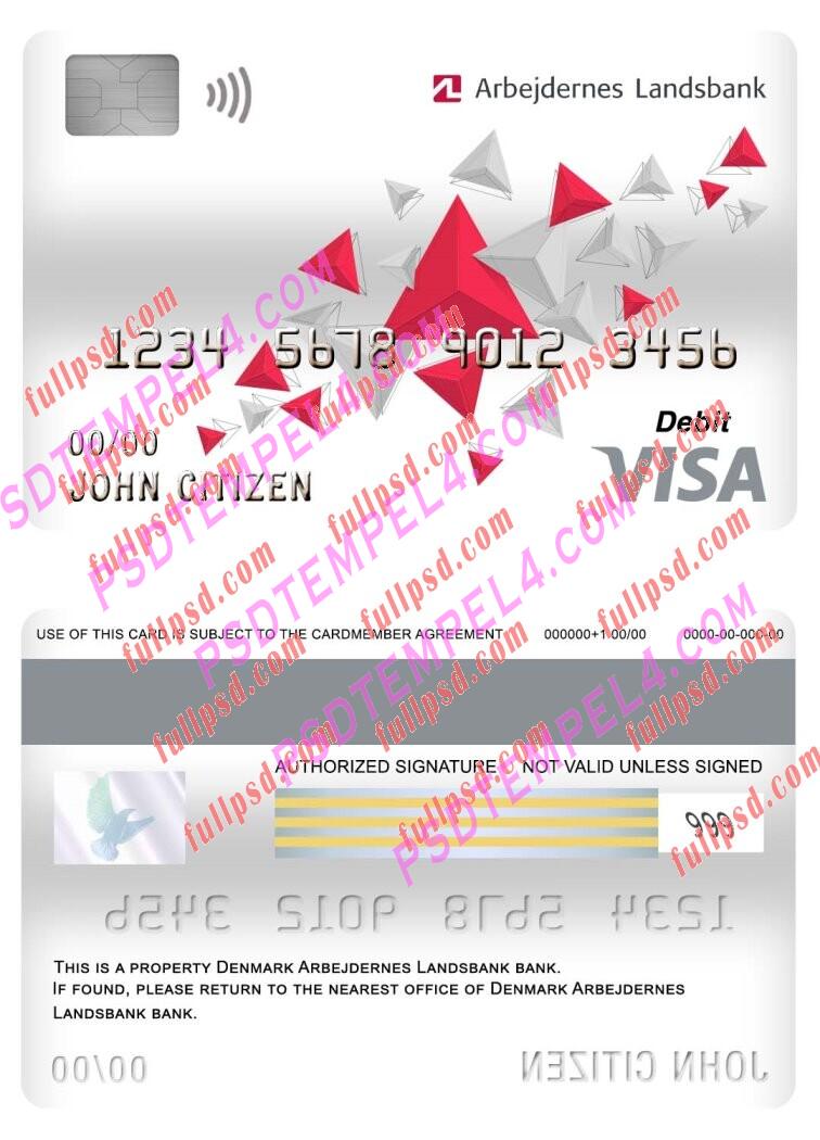 denmark arbejdernes landsbank bank visa debit card PSD
