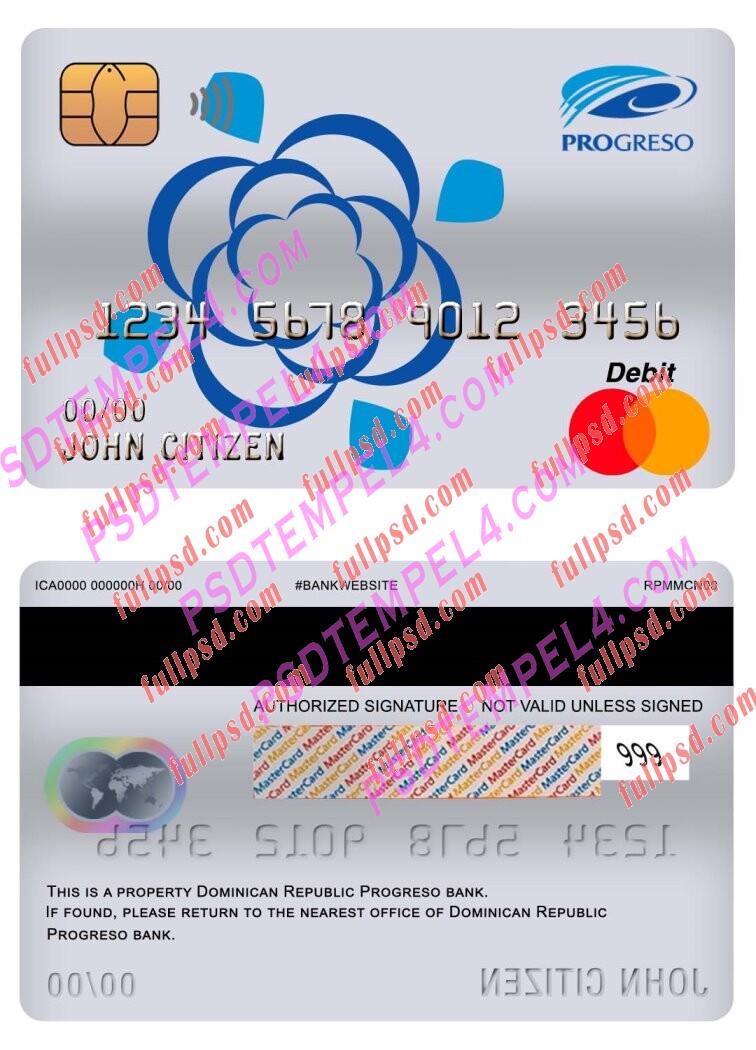 dominican republic progreso bank master debit card PSD