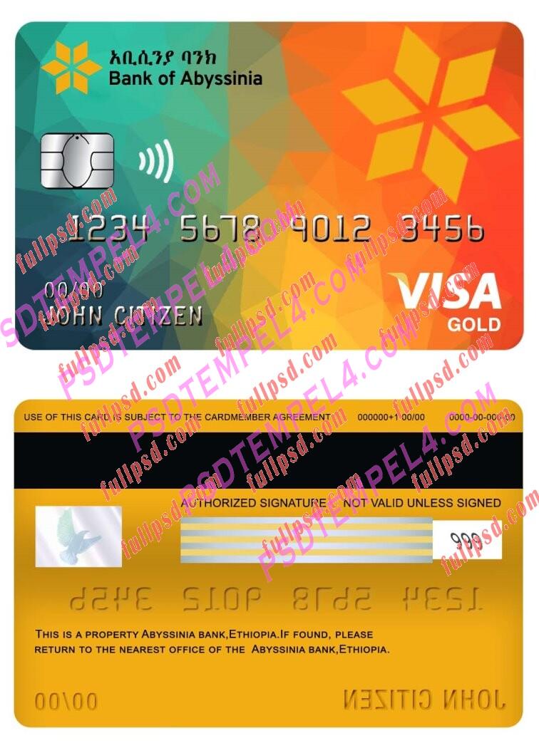 ethiopia abyssinia bank visa gold card PSD