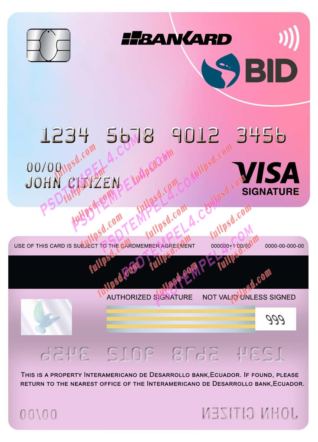 ecuador interamericano de desarrollo BID bank visa signature card PSD