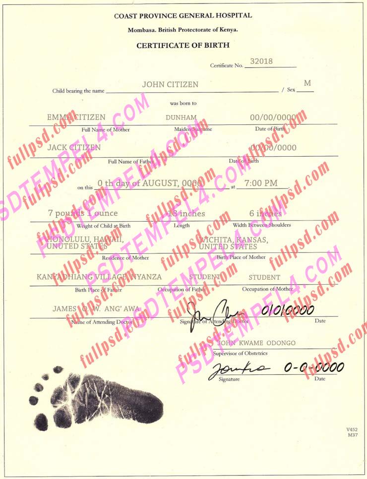 Kenya Birth certificate V1 PSD