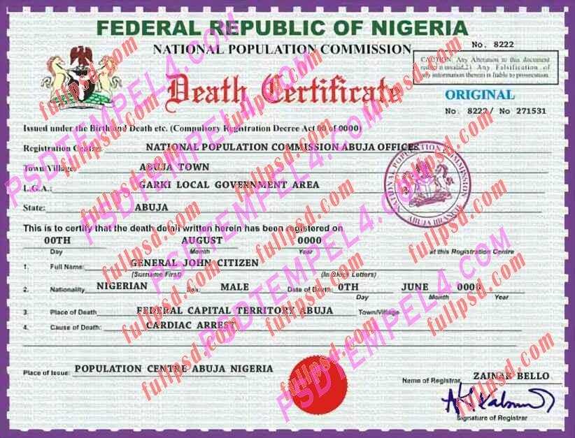 Nigeria death certificate V2 psd